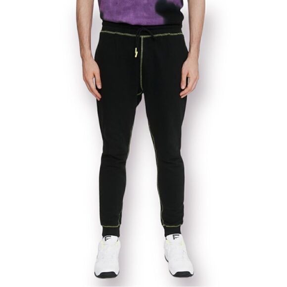 Elevenparis Contrast Stiched Joggers Cotton Black Neon Line Green Stitching M - Picture 1 of 9